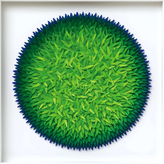 Volker Kühn, Blätterbild, gouache sur papier, vert, 128 x 128 cm